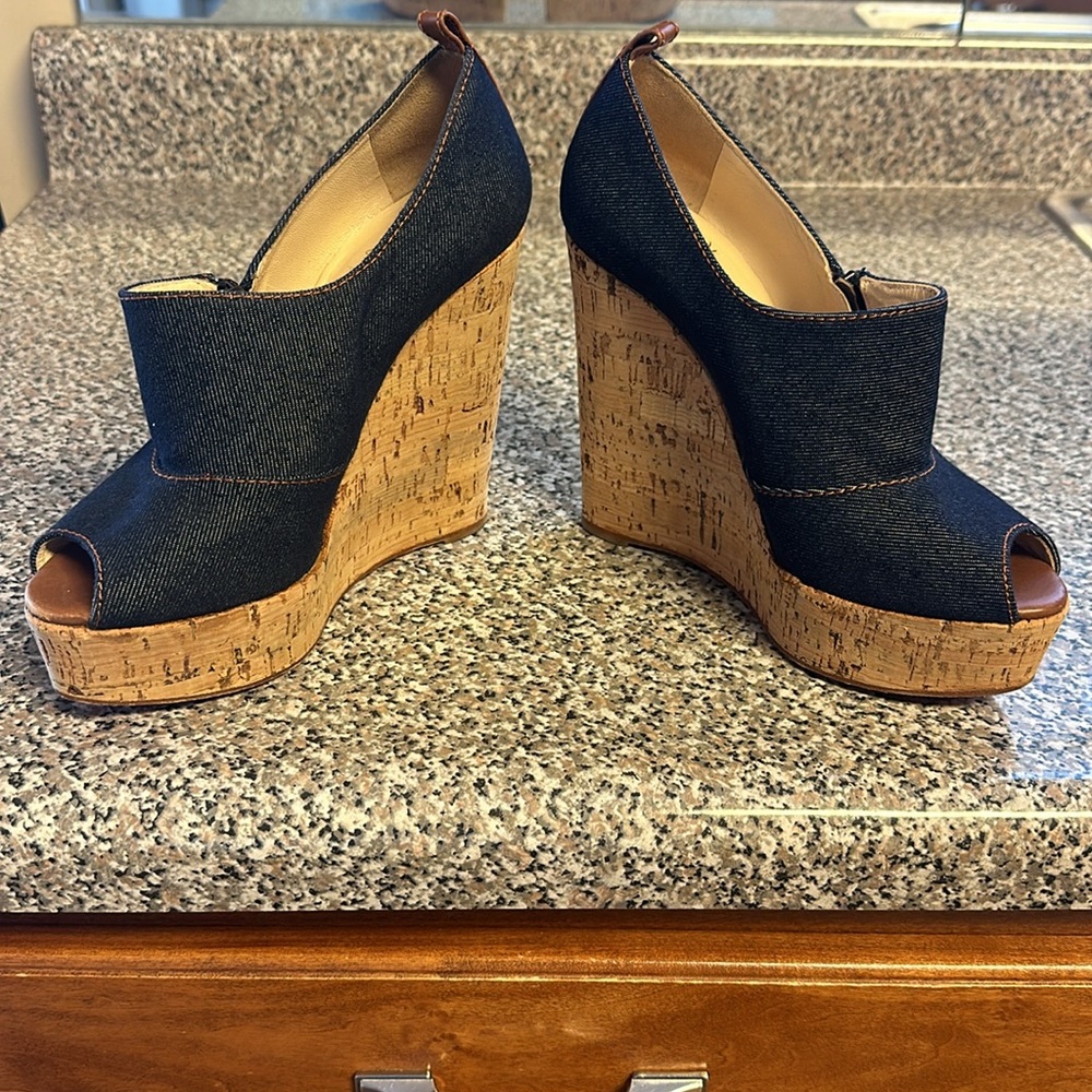 Blue Denim Christian Louboutin Wedges EU 38 - Picture 2 of 15